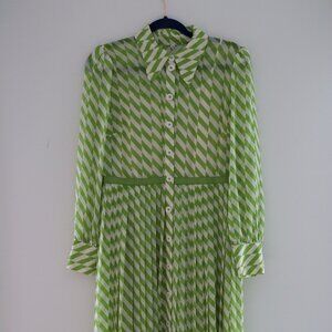 LK Bennett Tallis Green And Cream Graphic Stripe Shirt Dress, Size 8